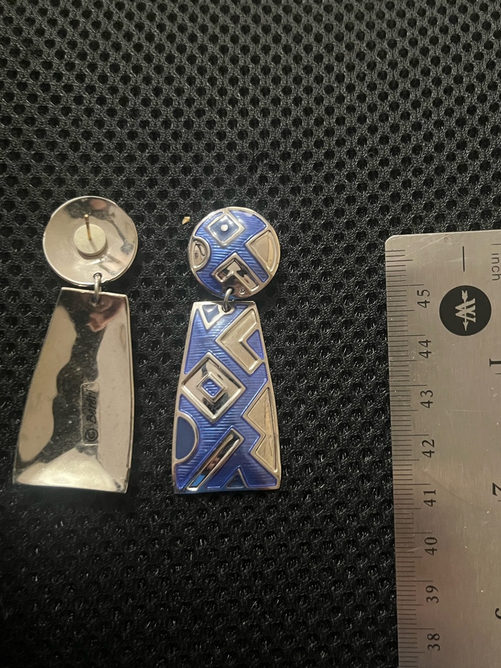 Blue and Silver Geometric Drop Earrings